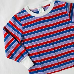 Vintage 80s JCP Toddle Time Single Stitch Red & Purple Striped Long Sleeve Top 4